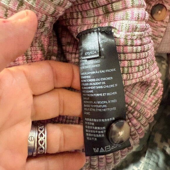 Anthropologie Pink & Gray Patterned Ribbed Turtleneck Small Sweater Button Cuffs - Picture 10 of 11